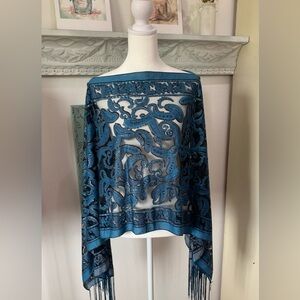 Gorgeous Blue, Black and silver Sheer Scarf Shawl